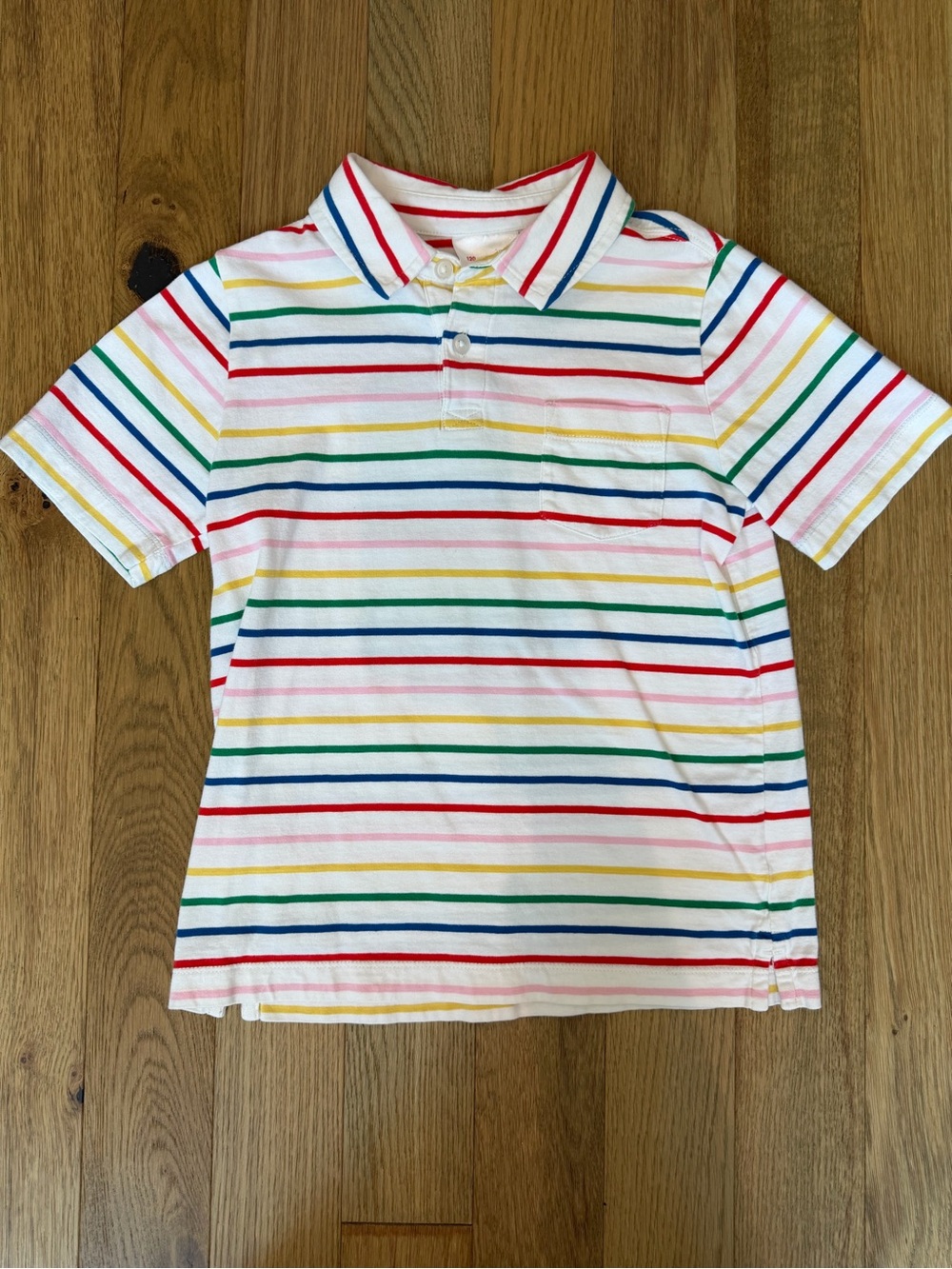 Hanna Andersson Boys 6-7 Rainbow Stripe Cotton Polo Shirt Pocket